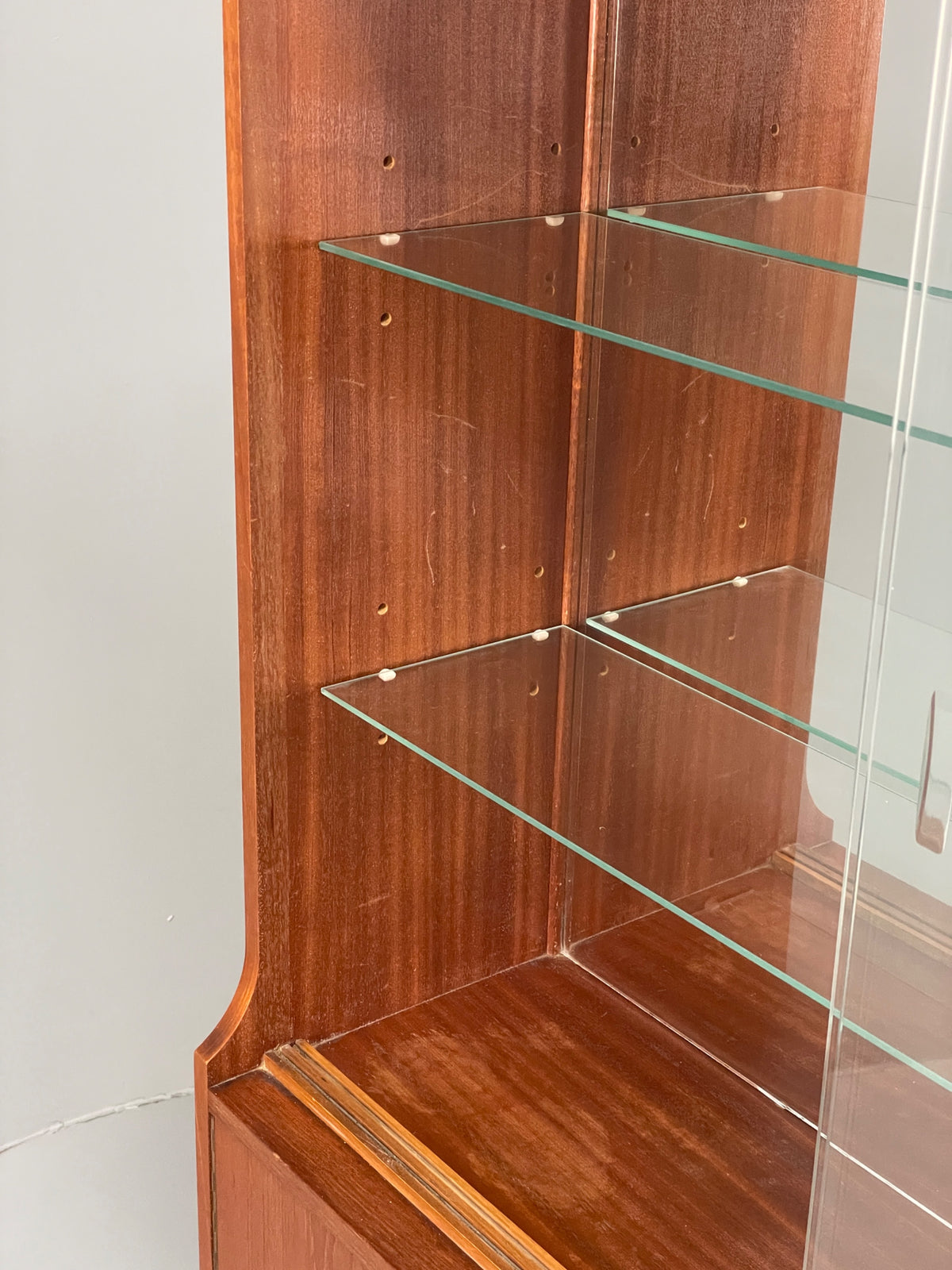 Vintage 1960s Teak Bookcase Mid Century Retro Glazed Mirrored Shelving EB13113
