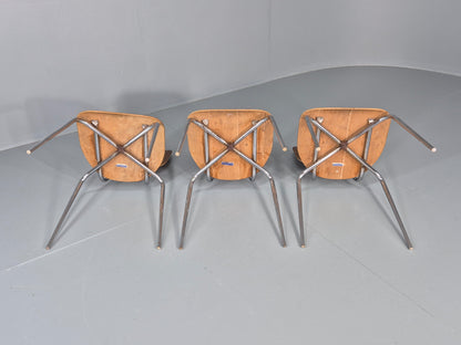 3 Vintage Danish Stacking Industrial Chairs Teak and Steel Retro 1960s EB12404
