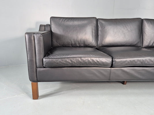 Vintage 3 Seater Sofa Black Leather Mogensen Shape 1980s Retro MCM EB12385