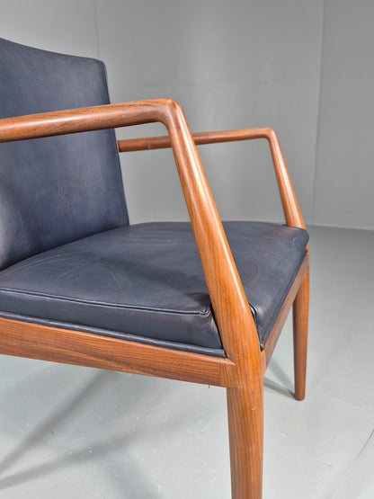 Vintage Mid Century Teak Armchair Blue Leather 1960s Retro  EB11896