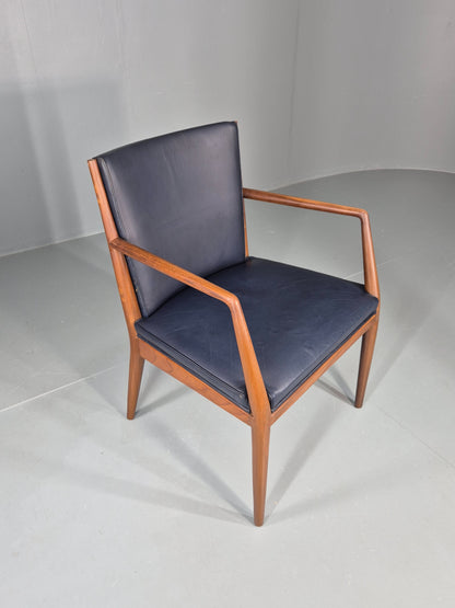 Vintage Mid Century Teak Armchair Blue Leather 1960s Retro EB11895