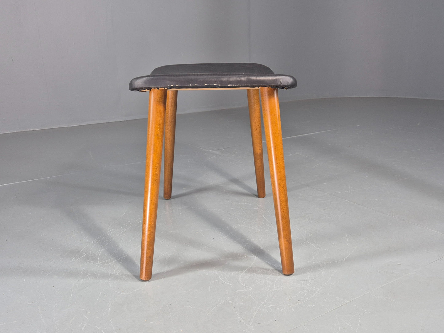Vintage Mid Century Danish Footstool black vinyl Retro 1960s EB12093