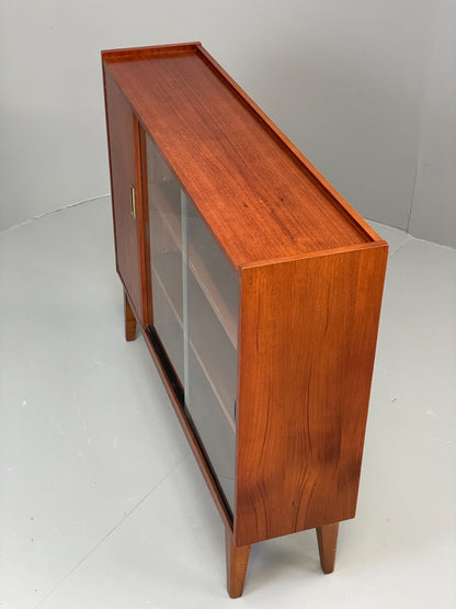 Vintage Teak Bookcase 1960s Retro Mid Century Glass Doors Shelving EB12877