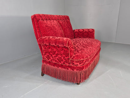 Vintage Antique 2 Seat Sofa Danish Red Moquette Tassels 1920s  EB12746