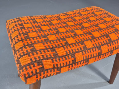 Vintage Mid Century Footstool Danish Orange and Brown Beech Legs 1960s EB12094