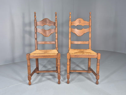 Vintage Spanish Style Country Chairs Rush Seated Oak Frames EB11951