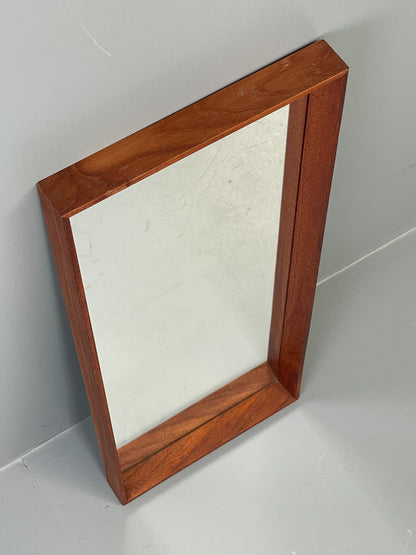 Vintage Teak Wall Mirror Rectangular Solid Danish Mid Century EB11966