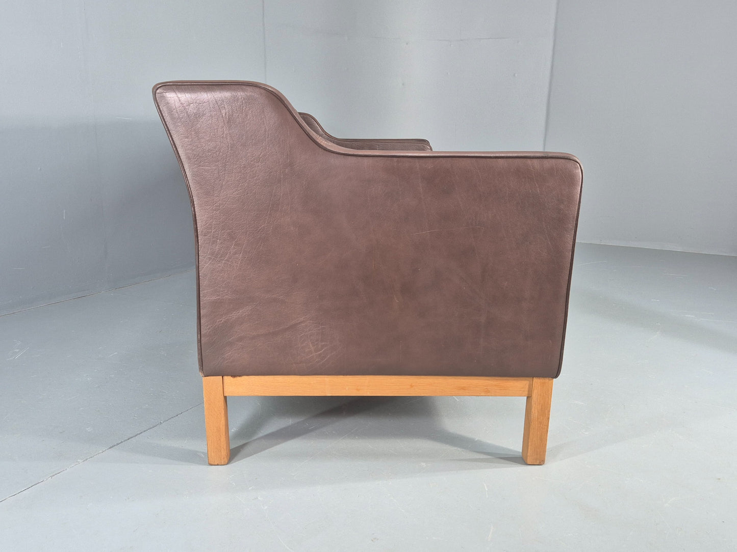 Vintage 3 Seater Sofa Danish 70s Brown Leather Retro Mid Century Modern EB12424
