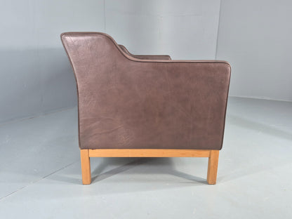 Vintage 3 Seater Sofa Danish 70s Brown Leather Retro Mid Century Modern EB12424