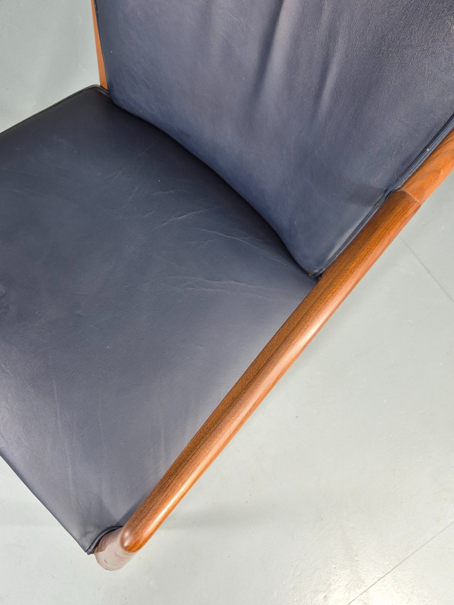 Vintage Mid Century Teak Armchair Blue Leather 1960s Retro  EB11900