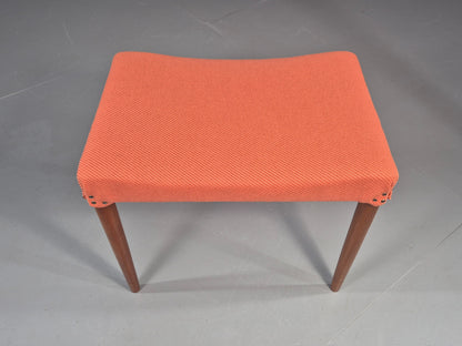 Vintage Mid Century Footstool Danish Design Peach Upholstery Teak Legs  EB12050