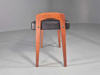 Vintage Danish Mid Century Footstool 1960s Teak Black Vinyl Retro EB12087