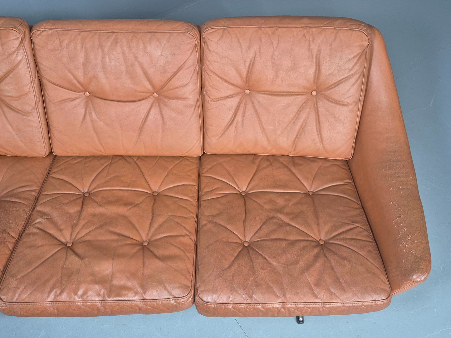 Vintage 3 Seater Sofa Tan Leather Danish 1960s Edmund Jorgensen Design EB12226