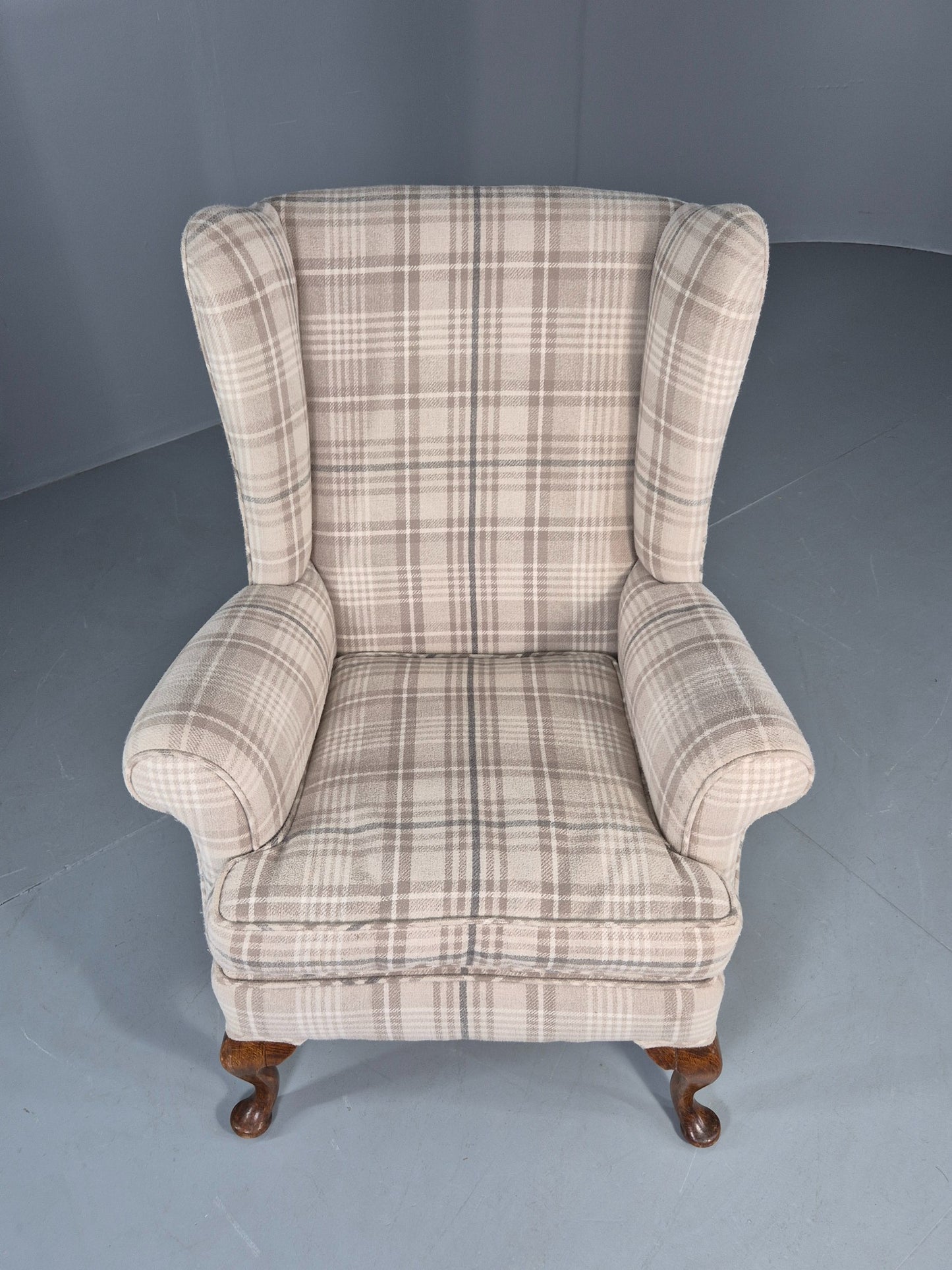 Vintage Wingback Lounge Chair 20th Century Check Wool Upholstery EB12856