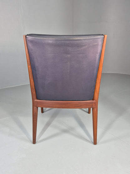Vintage Mid Century Teak Armchair Blue Leather 1960s Retro EB11908