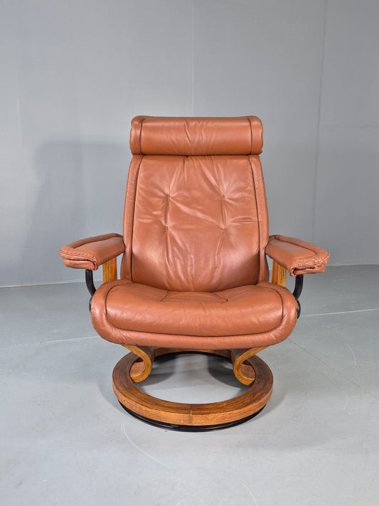 Vintage Stressless Swivel Recline Lounge Chair 1980s Danish Edition Brown EB9712