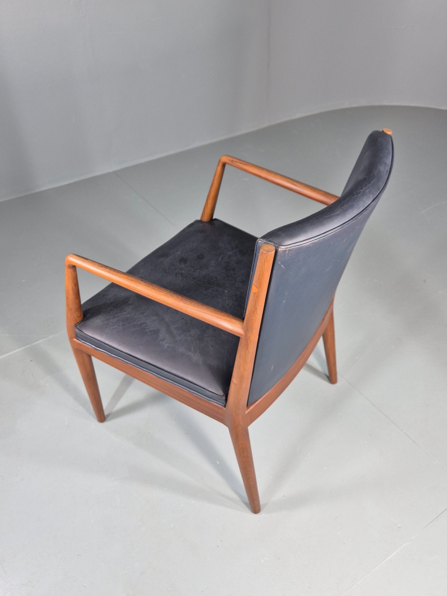 Vintage Mid Century Teak Armchair Blue Leather 1960s Retro EB11898