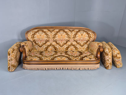 Vintage Danish 1970s 3 seater Sofa Gold Floral Upholstery Hardwood Frame EB12743