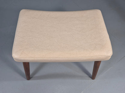 Vintage Mid Century Footstool Danish Cream Vinyl Beech Legs 1960s Retro 12052