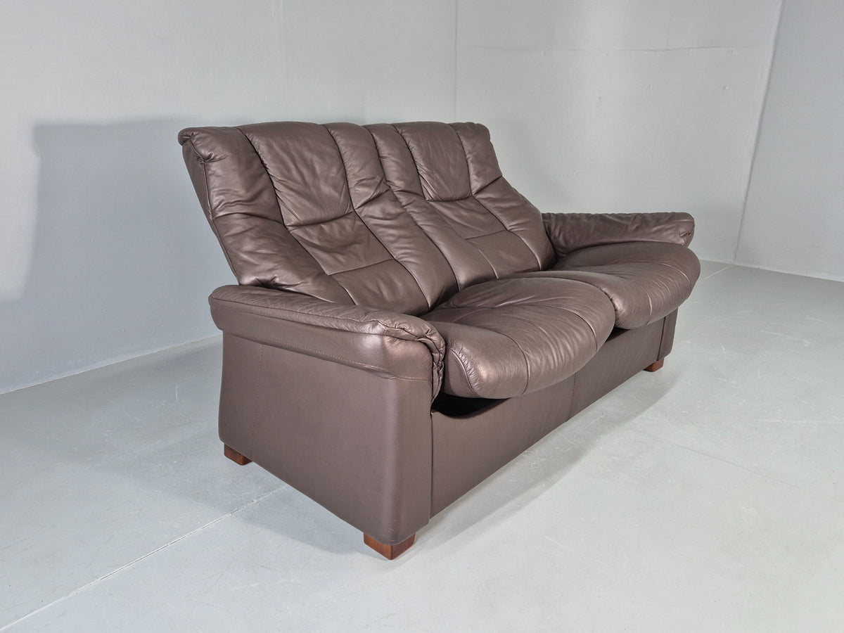 Vintage Stressless 2 Seat Sofa Brown Leather Buckingham Range 1990s  Eb13055