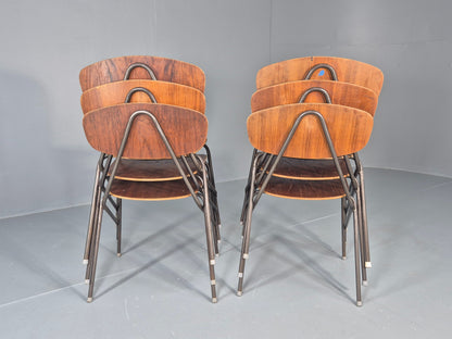 6 Vintage Danish Stacking Chair Industrial Steel and Teak Ply Retro MCM  EB12475