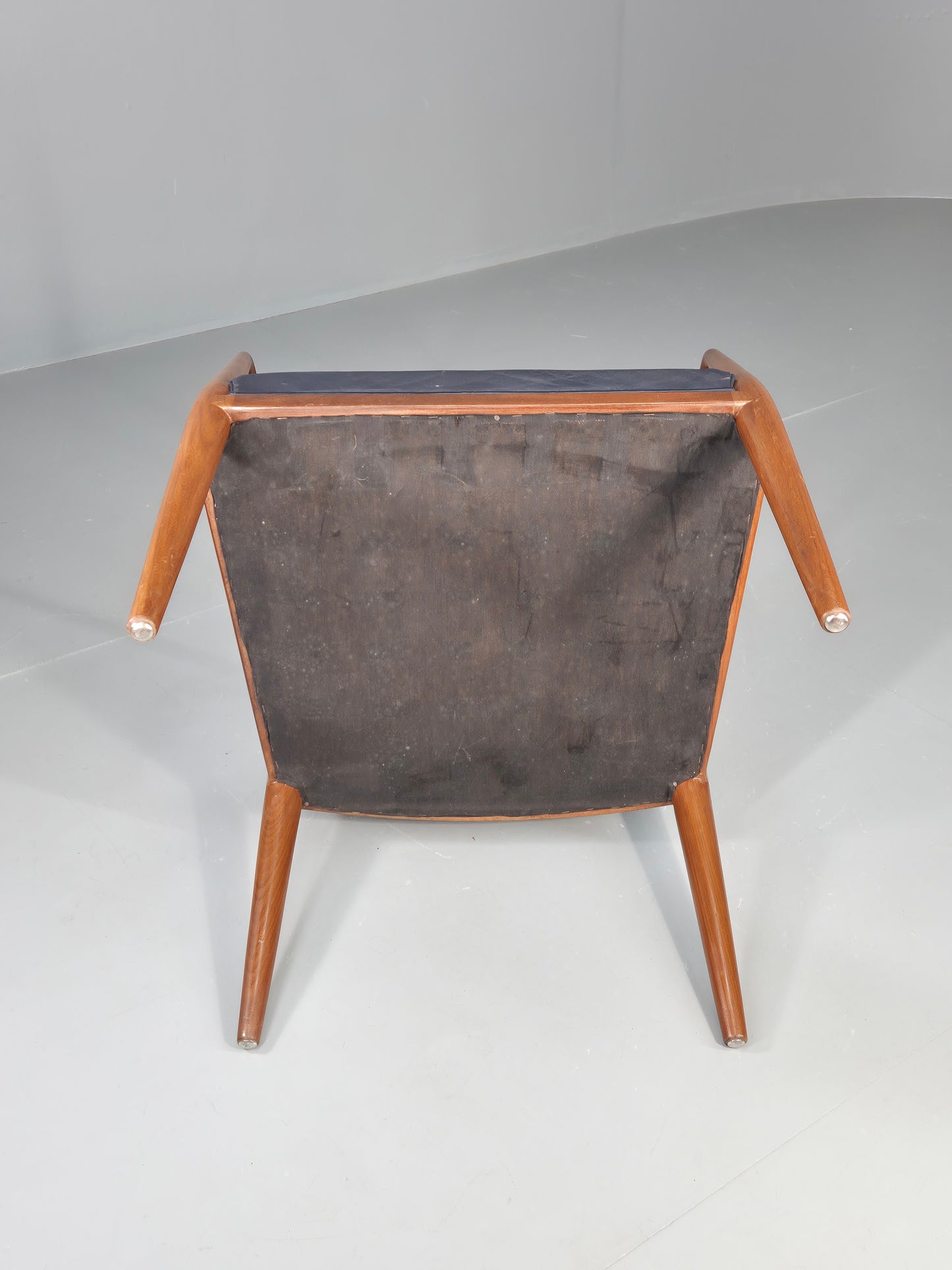 Vintage Mid Century Teak Armchair Blue Leather 1960s Retro EB11897
