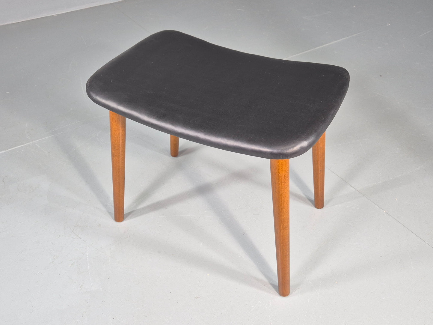 Vintage Mid Century Danish Footstool Black Vinyl Curved Form EB12026