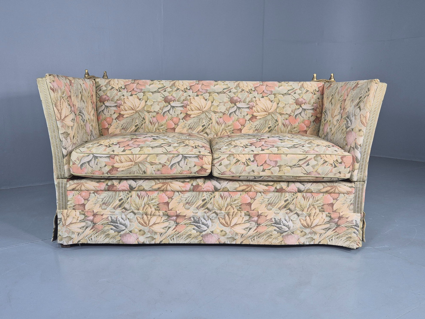 Vintage Danish 2 Seater Sofa Knole Style Drop End Floral Cotton EB12721
