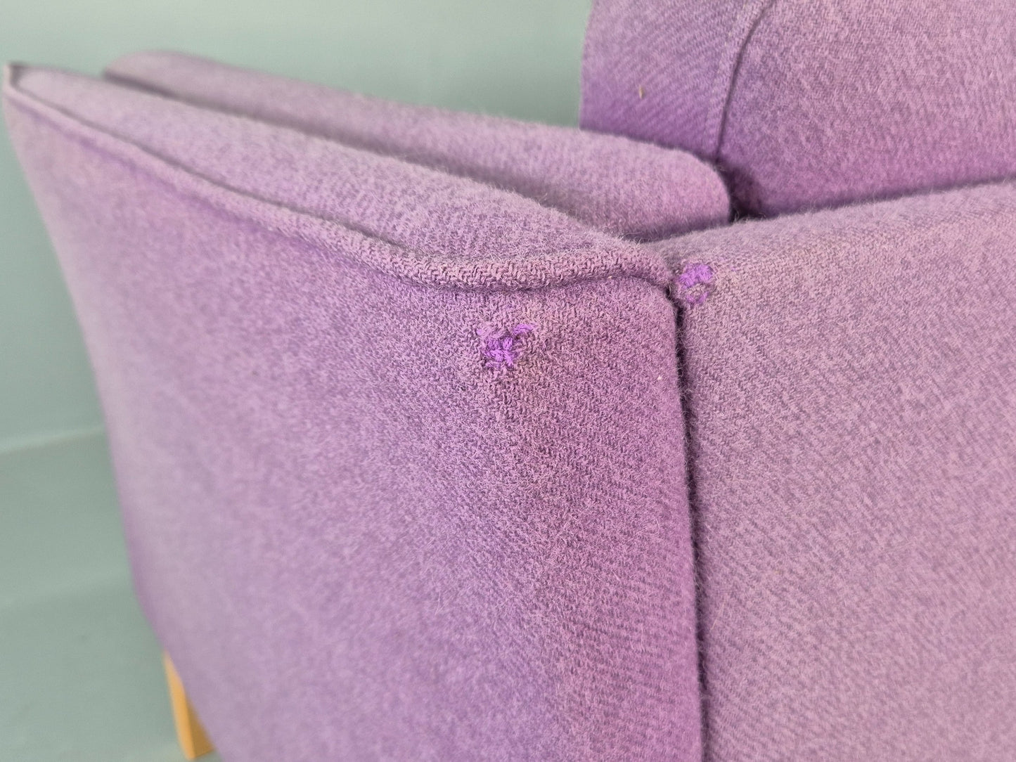 Vintage 2 seater Sofa Mids Century Danish in Purple Wool 1970s Retro EB12144