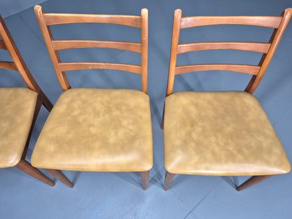 4 Vintage Mid Century Dining Chairs Beech Frames Vinyl Schreiber 1970s  EB12463