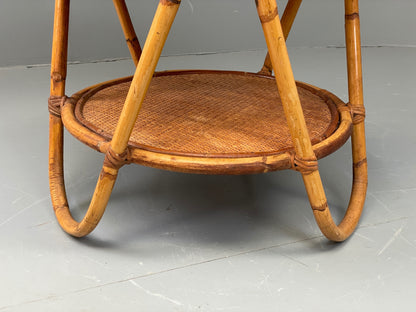 Vintage Rattan Side Table Cane Frame Mid Century Retro Round EB11881