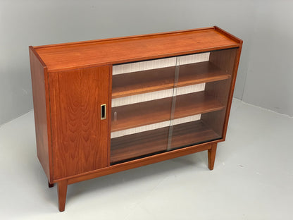 Vintage Teak Bookcase 1960s Retro Mid Century Glass Doors Shelving EB12877