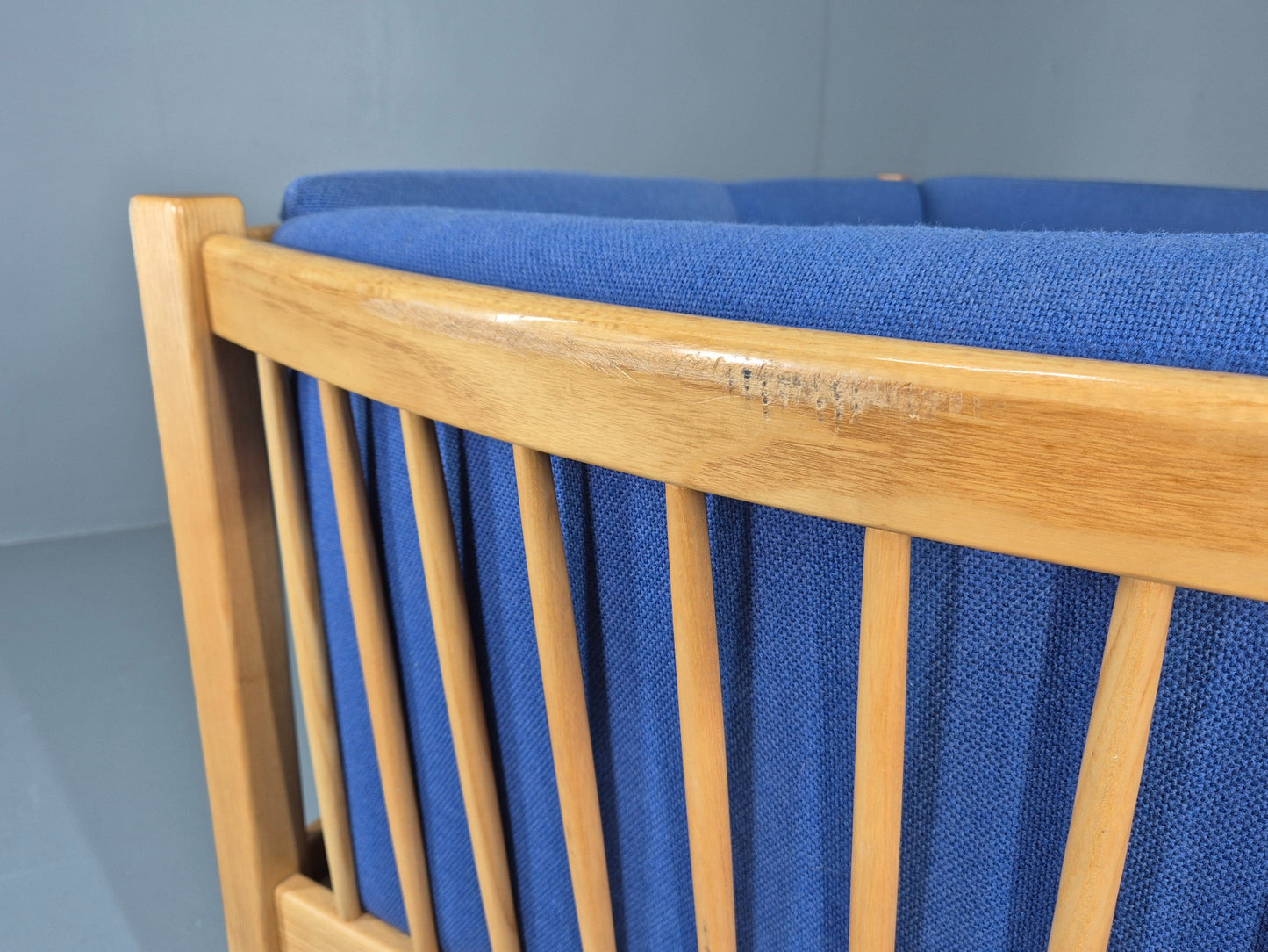 Vintage Swedish 2 Seater Sofa Brdr Andersen Beech Frame Blue 1980s Retro EB12369
