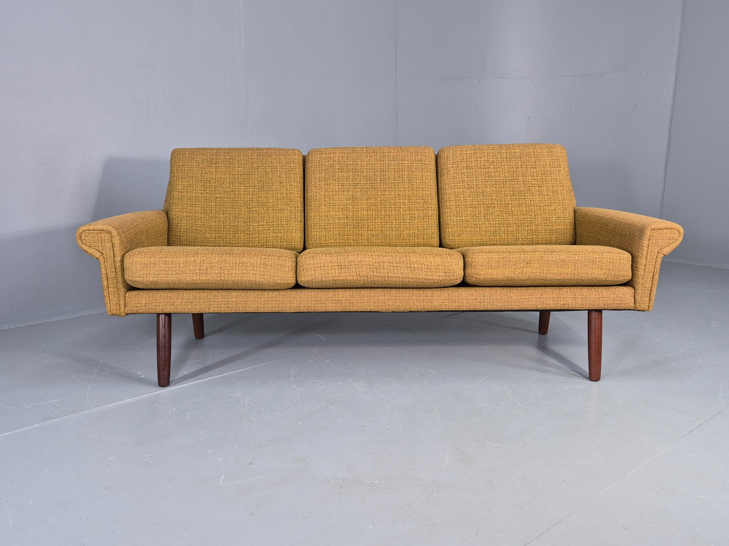 Vintage Danish 3 Seater Sofa 1960s Mid Century Retro Muted Yellow Green EB12541