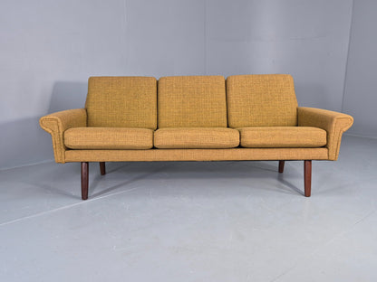 Vintage Danish 3 Seater Sofa 1960s Mid Century Retro Muted Yellow Green EB12541