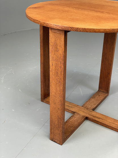 Vintage Oak Side Table Solid Arts & Crafts Round Retro 1950s EB11879
