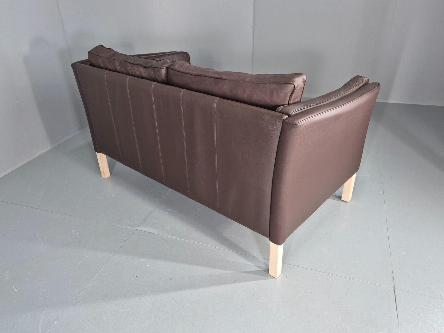 Vintage Danish 2 Seater Sofa Brown Leather 1980s Retro MCM EB12444