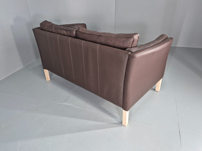 Vintage Danish 2 Seater Sofa Brown Leather 1980s Retro MCM EB12444