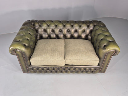 Vintage 2 Seater Sofa Green Chesterfield New Cushions Classic  EB11937