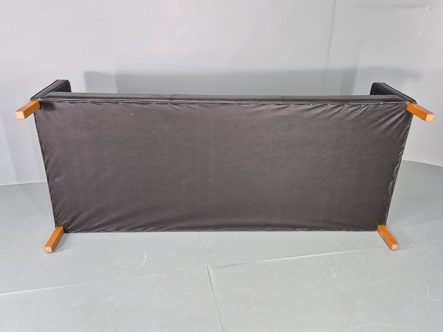 Vintage Stouby 3 Seat Sofa Black Leather 1980s Retro MCM Mogensen Style EB12427