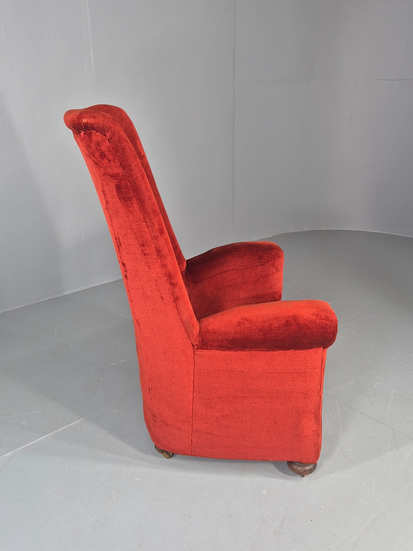 Vintage Rocking Chair Mid Century Red Velour 1950s Retro EB12794