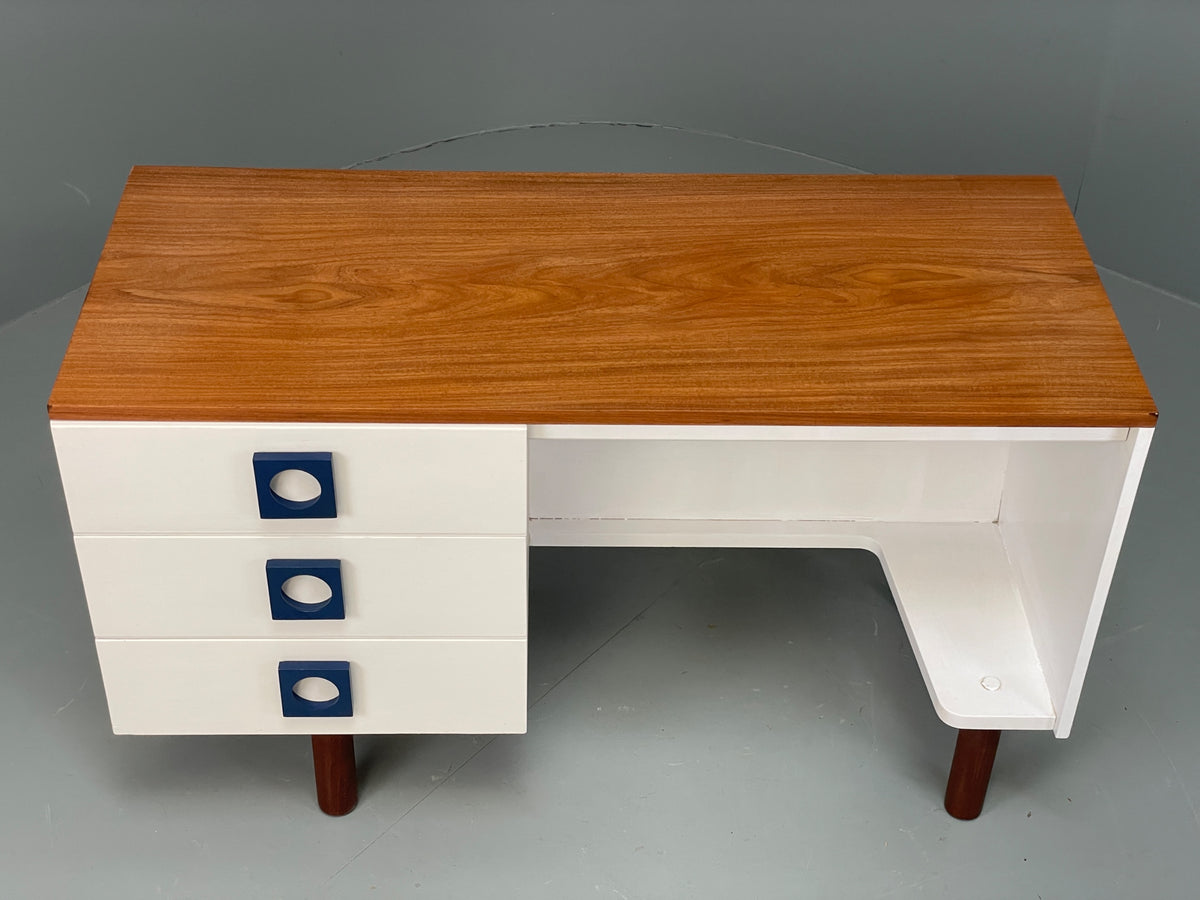 Vintage 1960s Compact Desk Teak Uniflex White Retro Mid Century Drawers EB12968