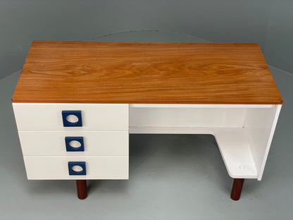 Vintage 1960s Compact Desk Teak Uniflex White Retro Mid Century Drawers EB12968