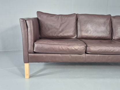 Vintage Danish 3 seat Sofa Brown Leather 1980s Retro MCM EB12433
