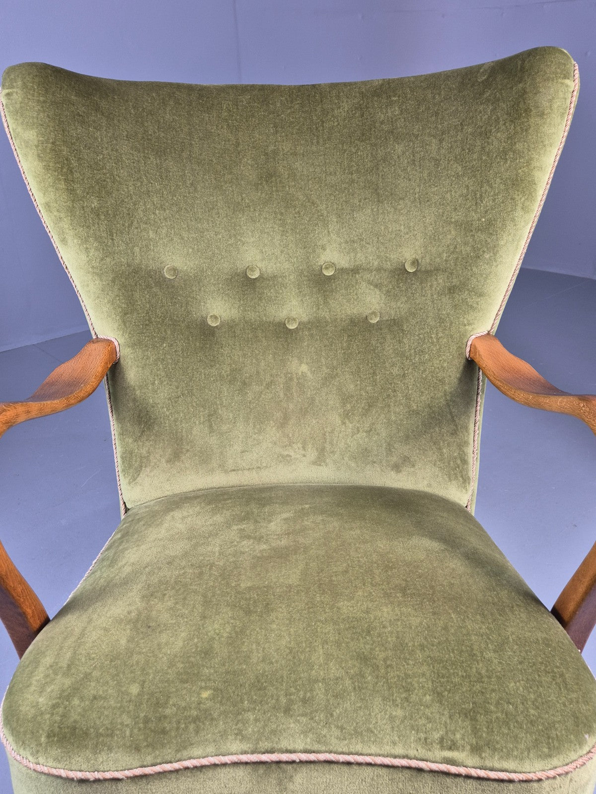 Vintage Mid Century Armchair Danish Slagelse Mobler Green Velour Retro EB12462