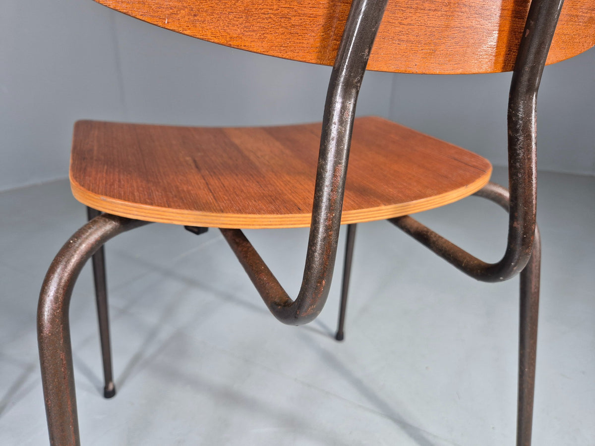2 Vintage Danish Stacking Chairs Mid Century Industrial Teak Plywood EB13025