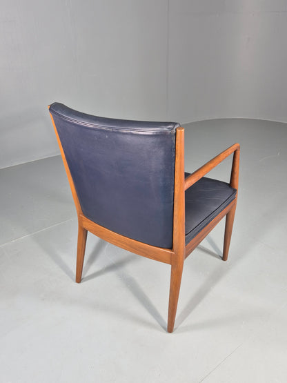 Vintage Mid Century Teak Armchair Blue Leather 1960s Retro EB11897