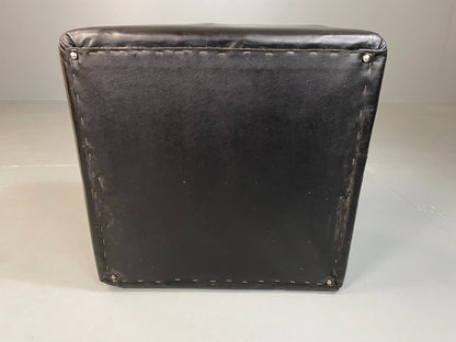Vintage 1960s Leather footstool Square Form Ottoman Pouffe EB04800
