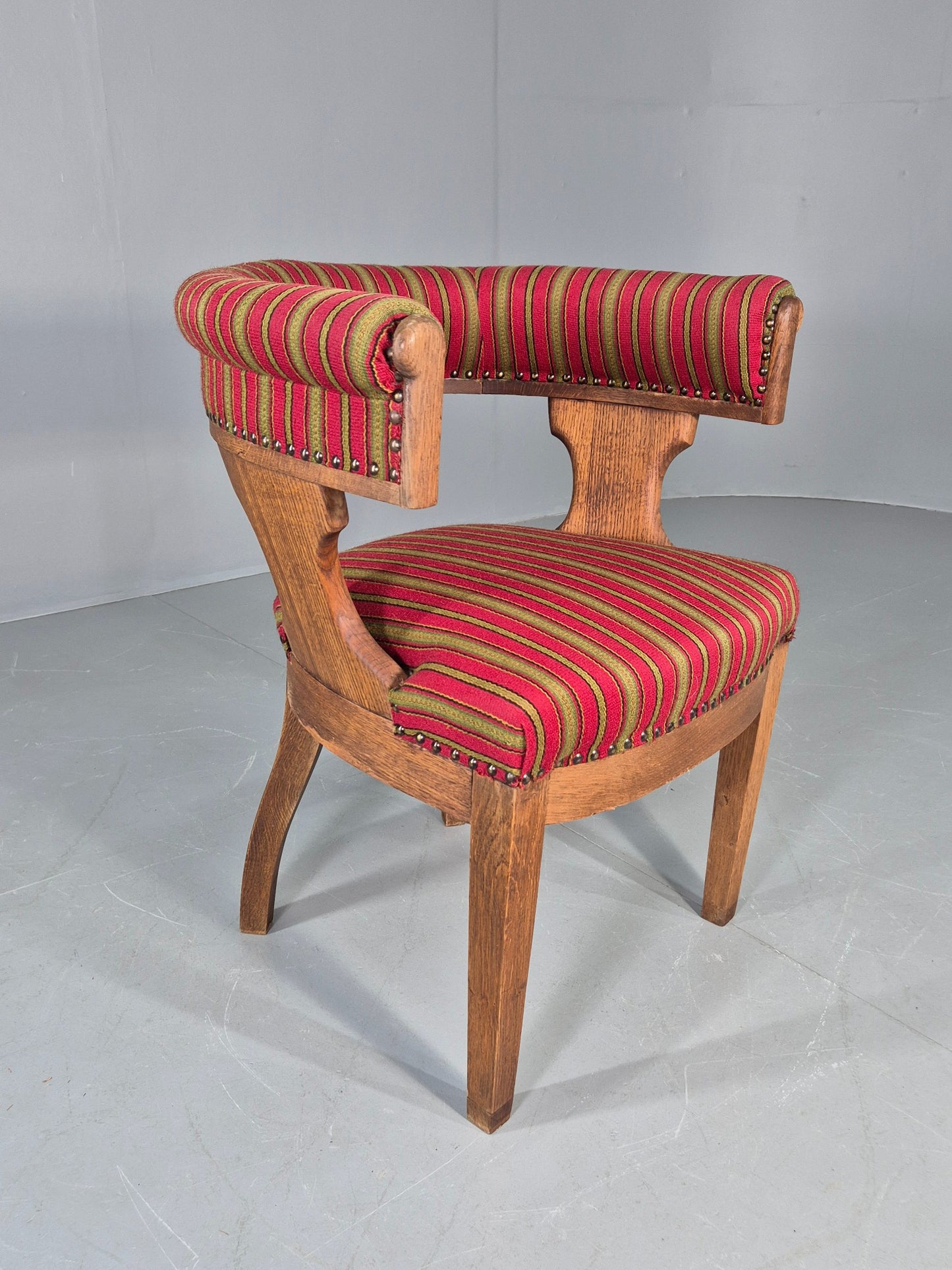 Antique Danish Library Chair Oak Frame Wool Upholstery 19th Century EB12772