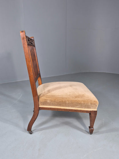 Vintage Arts and Crafts Low Chair Antique 1900s Oak Frame Eb12586